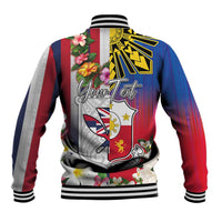Personalised Hawaii and Philippines Together Baseball Jacket The Emblems with Cultural Symbols Blue-White-Red Tricolor LT03 - Polynesian Pride