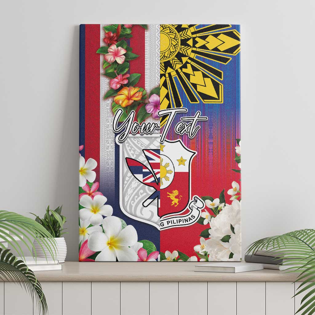 Personalised Hawaii and Philippines Together Canvas Wall Art The Emblems with Cultural Symbols Blue-White-Red Tricolor LT03 - Polynesian Pride