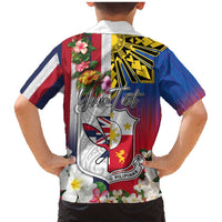 Personalised Hawaii and Philippines Together Family Matching Mermaid Dress and Hawaiian Shirt The Emblems with Cultural Symbols Blue-White-Red Tricolor LT03 - Polynesian Pride