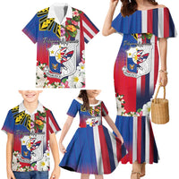 Personalised Hawaii and Philippines Together Family Matching Mermaid Dress and Hawaiian Shirt The Emblems with Cultural Symbols Blue-White-Red Tricolor LT03 - Polynesian Pride