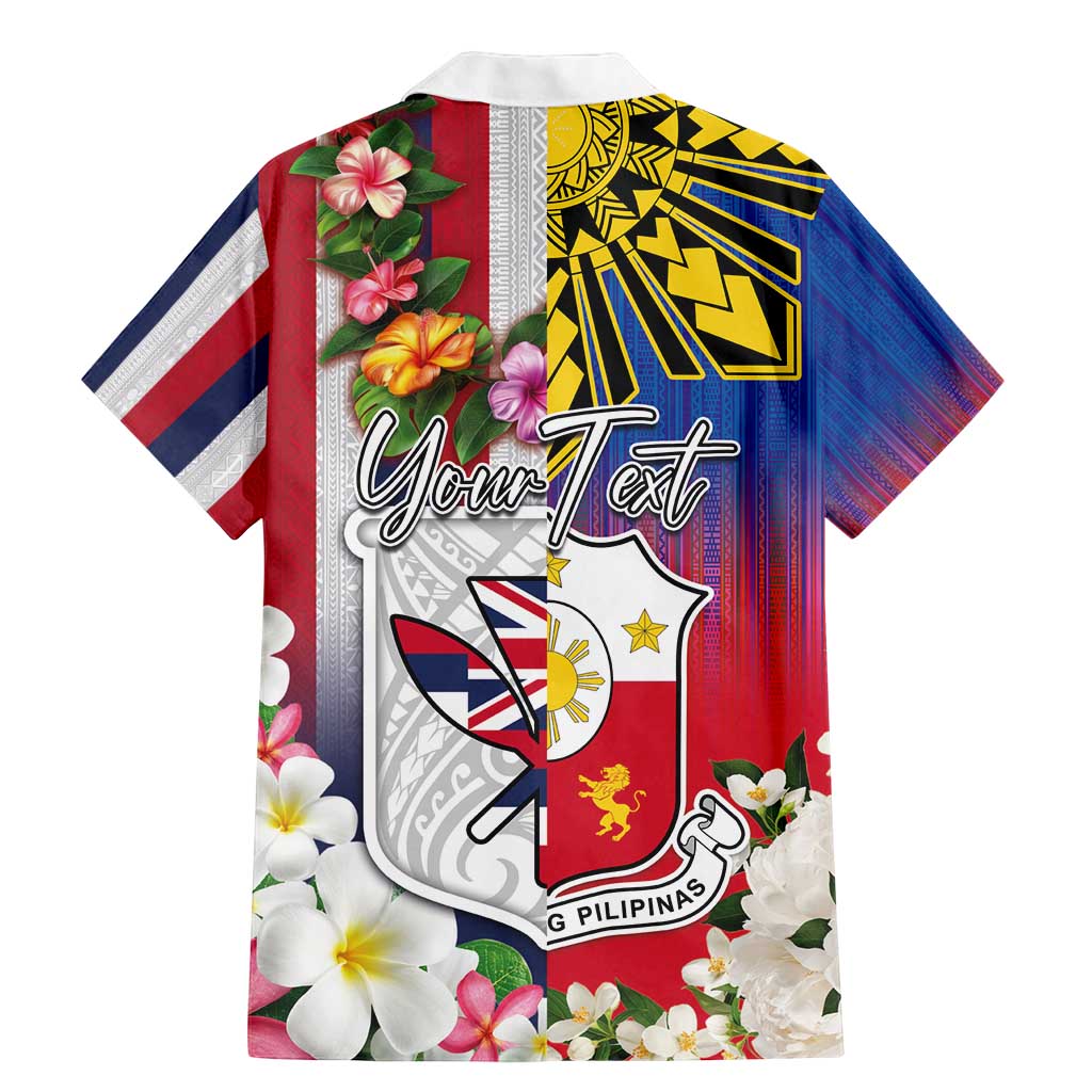 Personalised Hawaii and Philippines Together Family Matching Mermaid Dress and Hawaiian Shirt The Emblems with Cultural Symbols Blue-White-Red Tricolor LT03 - Polynesian Pride
