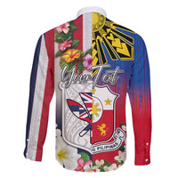 Personalised Hawaii and Philippines Together Family Matching Mermaid Dress and Hawaiian Shirt The Emblems with Cultural Symbols Blue-White-Red Tricolor LT03 - Polynesian Pride