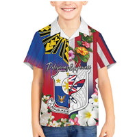 Personalised Hawaii and Philippines Together Family Matching Mermaid Dress and Hawaiian Shirt The Emblems with Cultural Symbols Blue-White-Red Tricolor LT03 Son's Shirt Art - Polynesian Pride