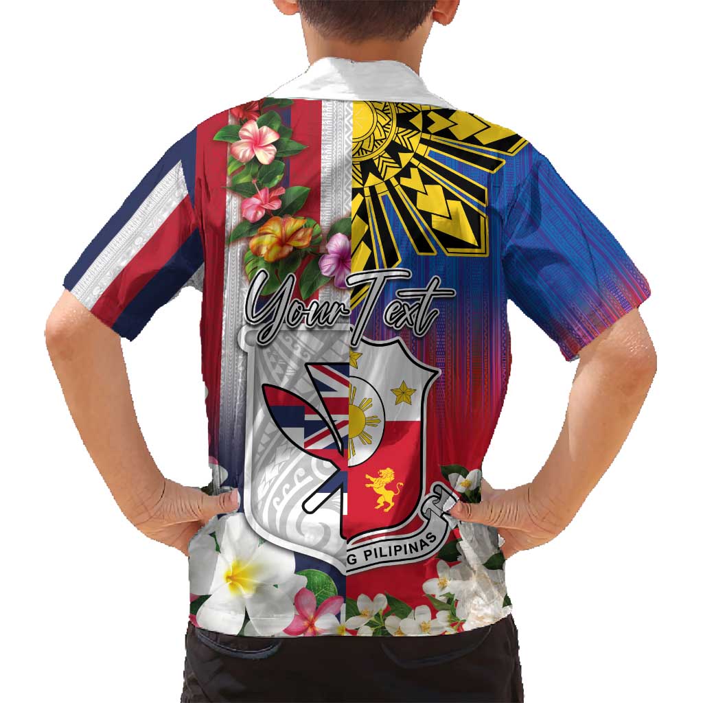 Personalised Hawaii and Philippines Together Family Matching Off Shoulder Maxi Dress and Hawaiian Shirt The Emblems with Cultural Symbols Blue-White-Red Tricolor LT03 - Polynesian Pride