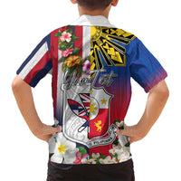 Personalised Hawaii and Philippines Together Family Matching Off Shoulder Maxi Dress and Hawaiian Shirt The Emblems with Cultural Symbols Blue-White-Red Tricolor LT03 - Polynesian Pride