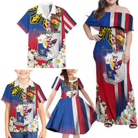 Personalised Hawaii and Philippines Together Family Matching Off Shoulder Maxi Dress and Hawaiian Shirt The Emblems with Cultural Symbols Blue-White-Red Tricolor LT03 - Polynesian Pride