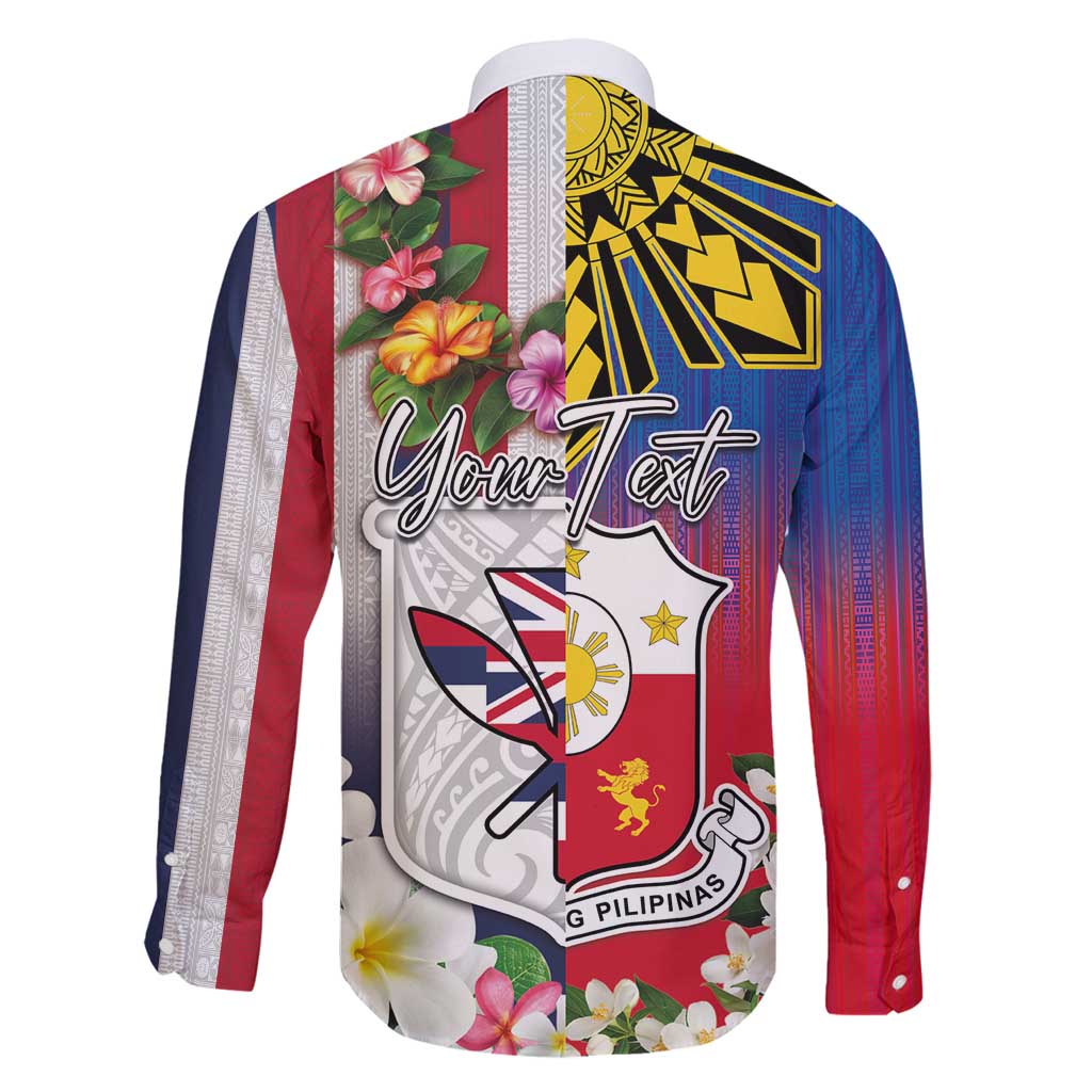 Personalised Hawaii and Philippines Together Family Matching Off Shoulder Maxi Dress and Hawaiian Shirt The Emblems with Cultural Symbols Blue-White-Red Tricolor LT03 - Polynesian Pride