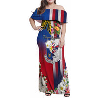 Personalised Hawaii and Philippines Together Family Matching Off Shoulder Maxi Dress and Hawaiian Shirt The Emblems with Cultural Symbols Blue-White-Red Tricolor LT03 Mom's Dress Art - Polynesian Pride