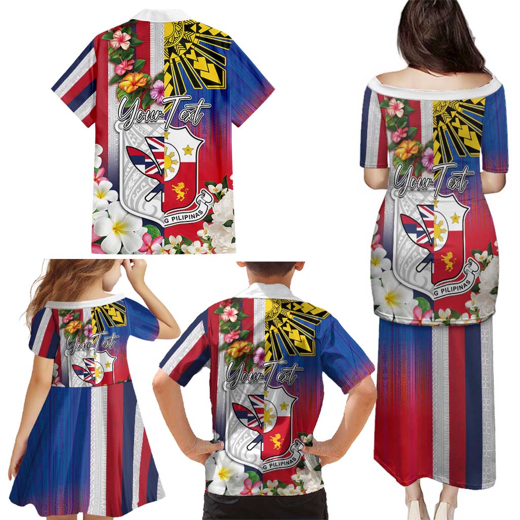 Personalised Hawaii and Philippines Together Family Matching Puletasi and Hawaiian Shirt The Emblems with Cultural Symbols Blue-White-Red Tricolor LT03 - Polynesian Pride