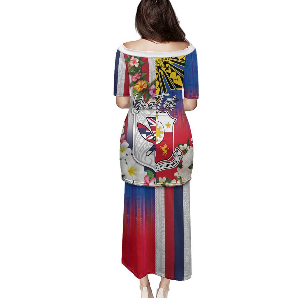 Personalised Hawaii and Philippines Together Family Matching Puletasi and Hawaiian Shirt The Emblems with Cultural Symbols Blue-White-Red Tricolor LT03 - Polynesian Pride