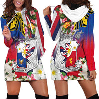Personalised Hawaii and Philippines Together Hoodie Dress The Emblems with Cultural Symbols Blue-White-Red Tricolor LT03 - Polynesian Pride