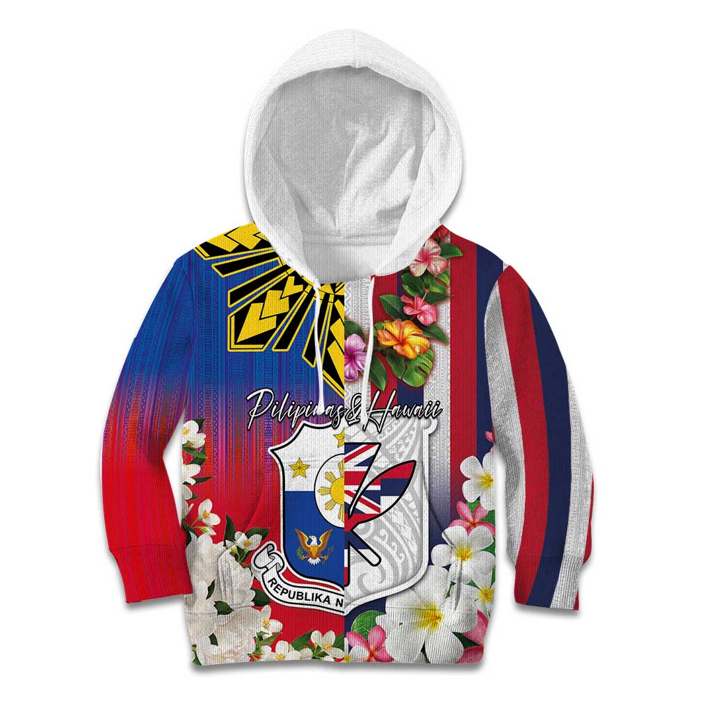 Personalised Hawaii and Philippines Together Kid Hoodie The Emblems with Cultural Symbols Blue-White-Red Tricolor LT03 Hoodie Art - Polynesian Pride