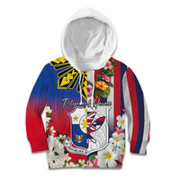 Personalised Hawaii and Philippines Together Kid Hoodie The Emblems with Cultural Symbols Blue-White-Red Tricolor LT03 Hoodie Art - Polynesian Pride