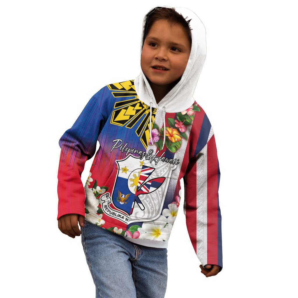 Personalised Hawaii and Philippines Together Kid Hoodie The Emblems with Cultural Symbols Blue-White-Red Tricolor LT03 - Polynesian Pride