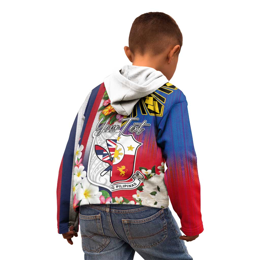 Personalised Hawaii and Philippines Together Kid Hoodie The Emblems with Cultural Symbols Blue-White-Red Tricolor LT03 - Polynesian Pride