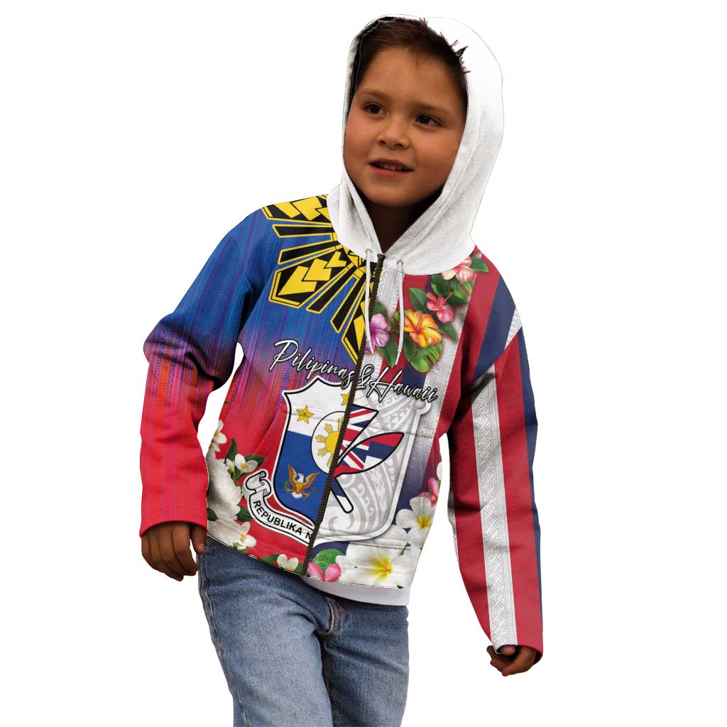Personalised Hawaii and Philippines Together Kid Hoodie The Emblems with Cultural Symbols Blue-White-Red Tricolor LT03 - Polynesian Pride