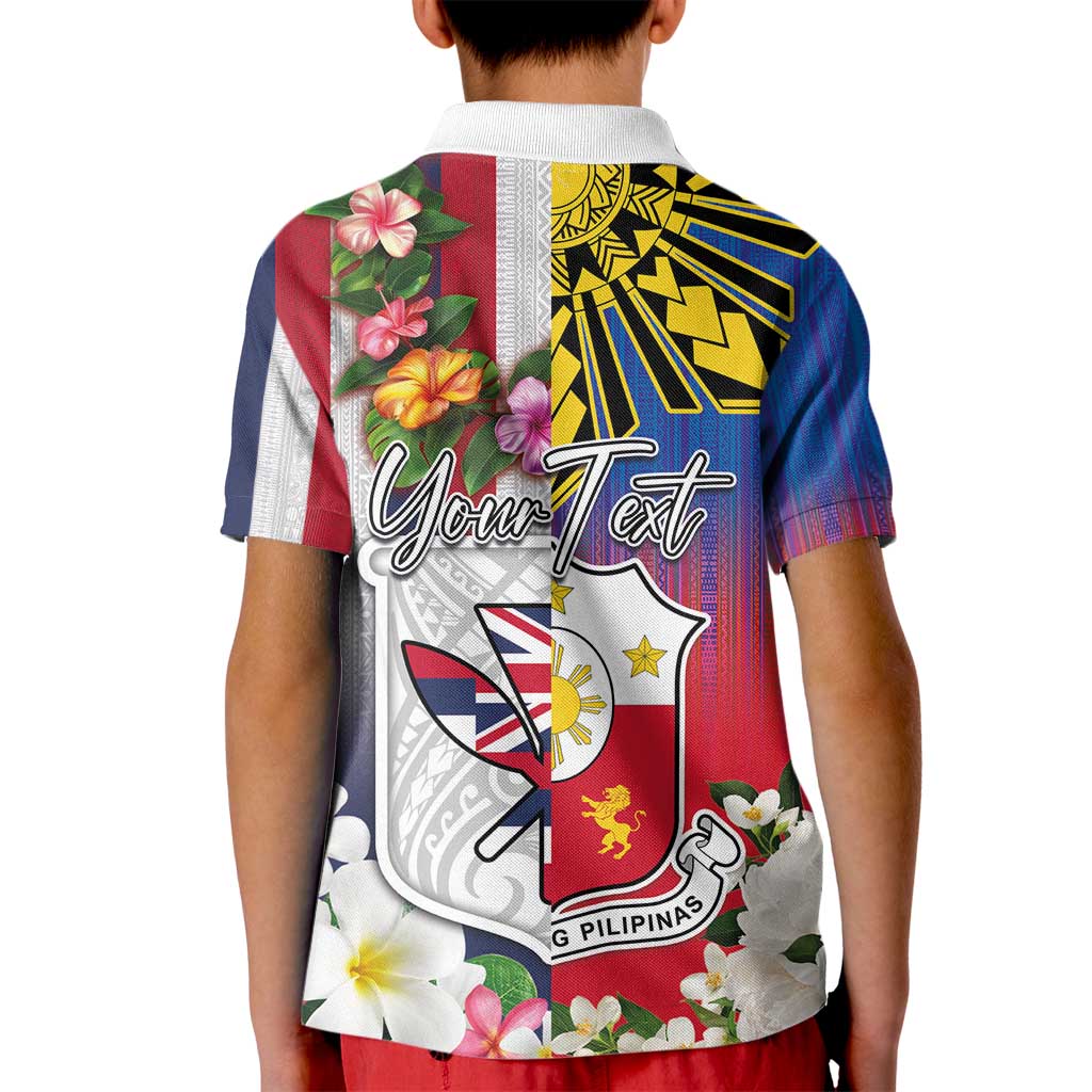 Personalised Hawaii and Philippines Together Kid Polo Shirt The Emblems with Cultural Symbols Blue-White-Red Tricolor LT03 - Polynesian Pride