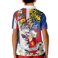 Personalised Hawaii and Philippines Together Kid Polo Shirt The Emblems with Cultural Symbols Blue-White-Red Tricolor LT03 - Polynesian Pride