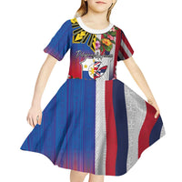 Personalised Hawaii and Philippines Together Kid Short Sleeve Dress The Emblems with Cultural Symbols Blue-White-Red Tricolor LT03 - Polynesian Pride