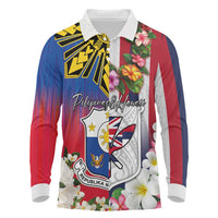 Personalised Hawaii and Philippines Together Long Sleeve Polo Shirt The Emblems with Cultural Symbols Blue-White-Red Tricolor LT03 Art - Polynesian Pride