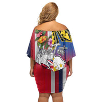 Personalised Hawaii and Philippines Together Off Shoulder Short Dress The Emblems with Cultural Symbols Blue-White-Red Tricolor LT03 - Polynesian Pride