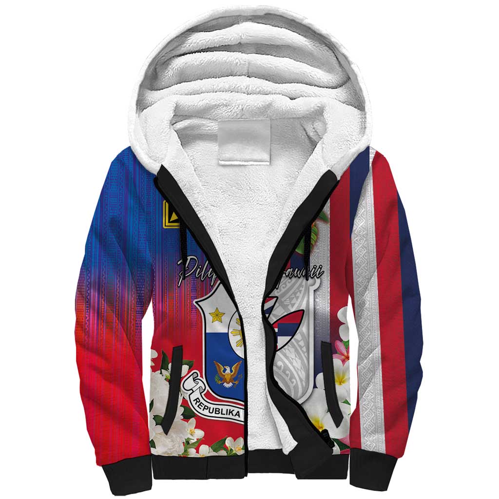 Personalised Hawaii and Philippines Together Sherpa Hoodie The Emblems with Cultural Symbols Blue-White-Red Tricolor LT03 Unisex Art - Polynesian Pride