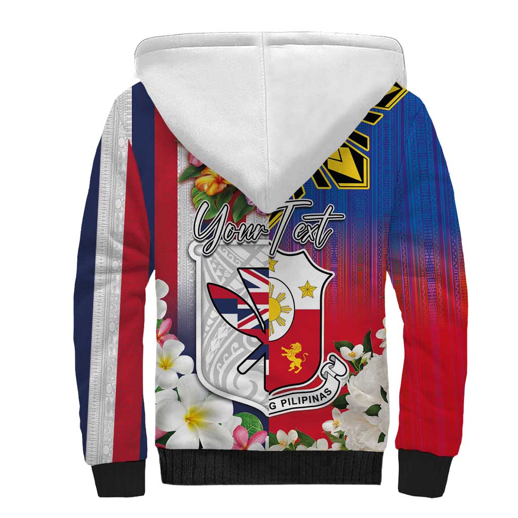 Personalised Hawaii and Philippines Together Sherpa Hoodie The Emblems with Cultural Symbols Blue-White-Red Tricolor LT03 - Polynesian Pride