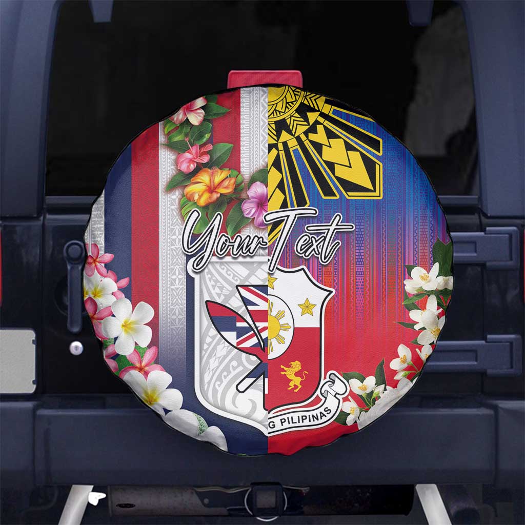 Personalised Hawaii and Philippines Together Spare Tire Cover The Emblems with Cultural Symbols Blue-White-Red Tricolor LT03 No hole Art - Polynesian Pride