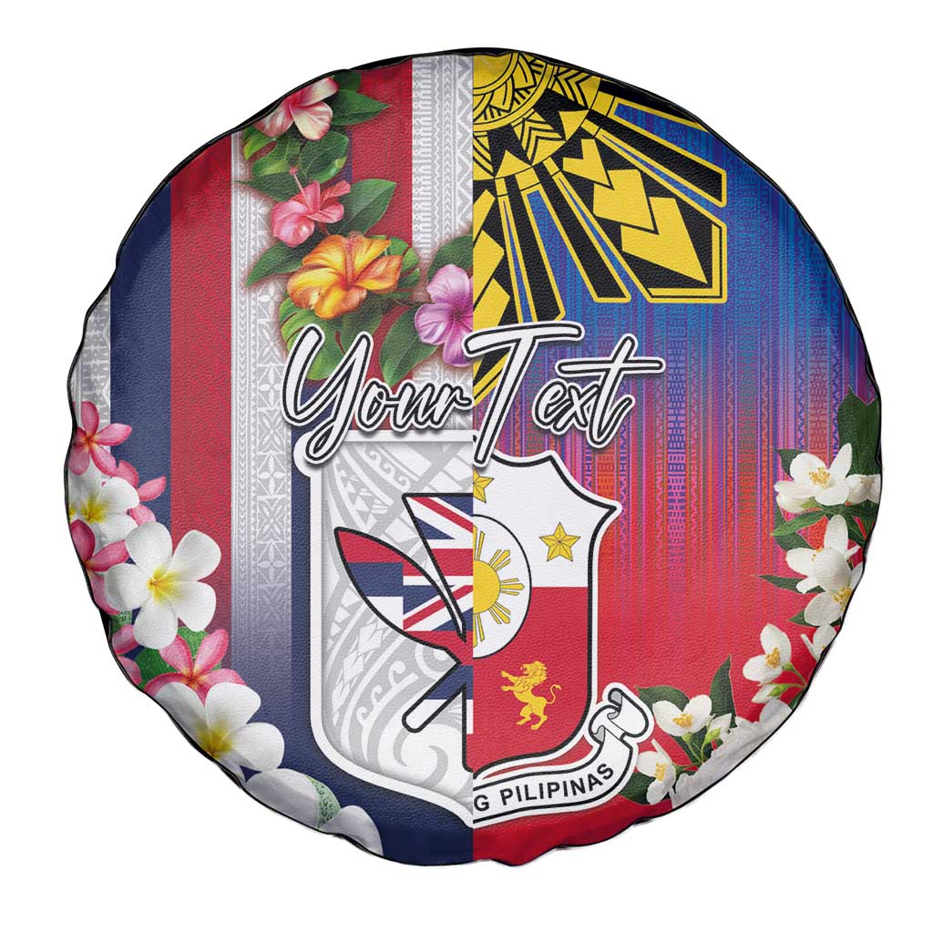 Personalised Hawaii and Philippines Together Spare Tire Cover The Emblems with Cultural Symbols Blue-White-Red Tricolor LT03 - Polynesian Pride