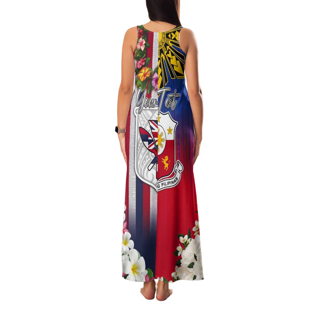 Personalised Hawaii and Philippines Together Tank Maxi Dress The Emblems with Cultural Symbols Blue-White-Red Tricolor LT03 - Polynesian Pride