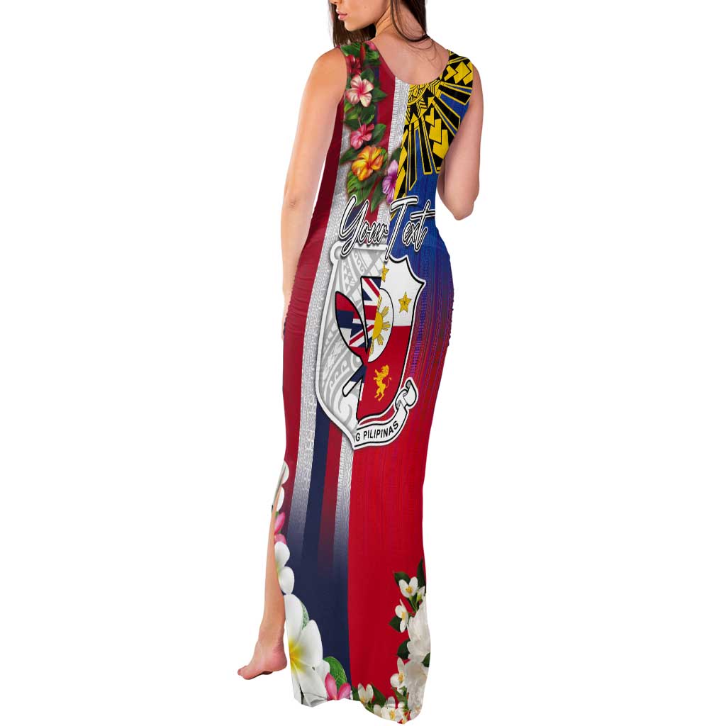 Personalised Hawaii and Philippines Together Tank Maxi Dress The Emblems with Cultural Symbols Blue-White-Red Tricolor LT03 - Polynesian Pride