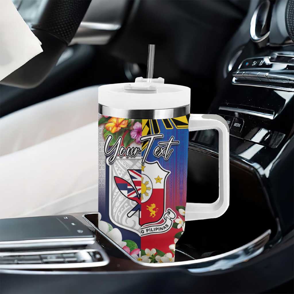 Personalised Hawaii and Philippines Together Tumbler With Handle The Emblems with Cultural Symbols Blue-Red Gradient