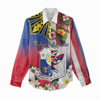 Personalised Hawaii and Philippines Together Women Casual Shirt The Emblems with Cultural Symbols Blue-White-Red Tricolor LT03 - Polynesian Pride