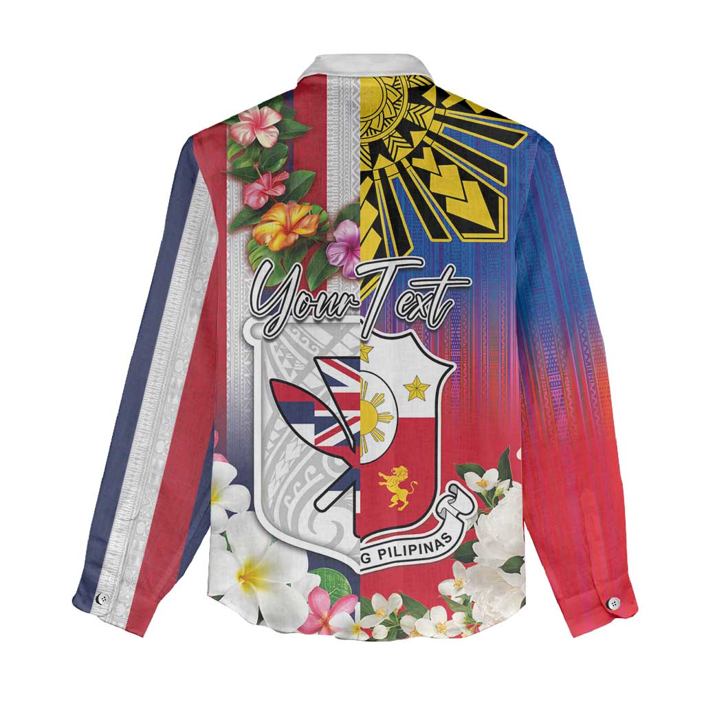 Personalised Hawaii and Philippines Together Women Casual Shirt The Emblems with Cultural Symbols Blue-White-Red Tricolor LT03 - Polynesian Pride