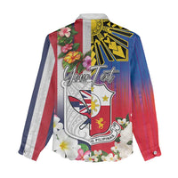 Personalised Hawaii and Philippines Together Women Casual Shirt The Emblems with Cultural Symbols Blue-White-Red Tricolor LT03 - Polynesian Pride