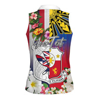 Personalised Hawaii and Philippines Together Women Sleeveless Polo Shirt The Emblems with Cultural Symbols Blue-White-Red Tricolor LT03 - Polynesian Pride