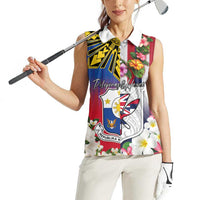 Personalised Hawaii and Philippines Together Women Sleeveless Polo Shirt The Emblems with Cultural Symbols Blue-White-Red Tricolor LT03 - Polynesian Pride