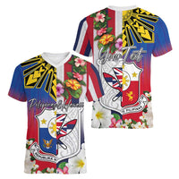 Personalised Hawaii and Philippines Together Women V-Neck T-Shirt The Emblems with Cultural Symbols Blue-White-Red Tricolor LT03 - Polynesian Pride