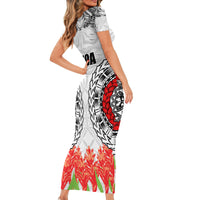 Samoa Siapo Ula Fala Family Matching Short Sleeve Bodycon Dress and Hawaiian Shirt With Ginger Plant White Color LT03 - Polynesian Pride