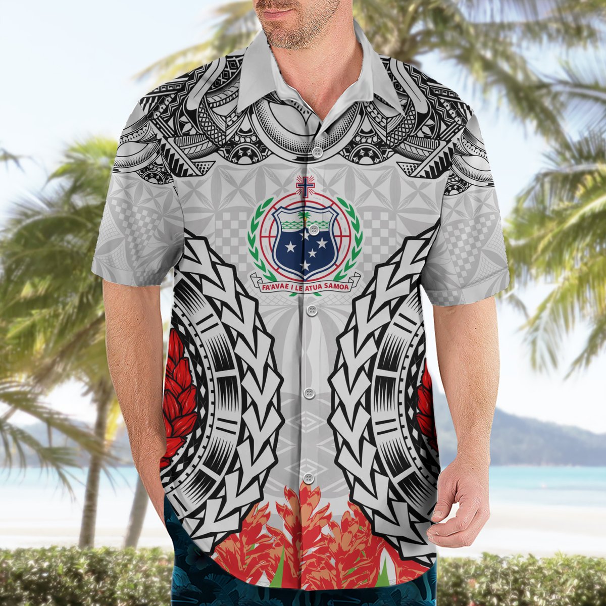 Samoa Siapo Ula Fala Hawaiian Shirt With Ginger Plant White Color LT03 - Polynesian Pride