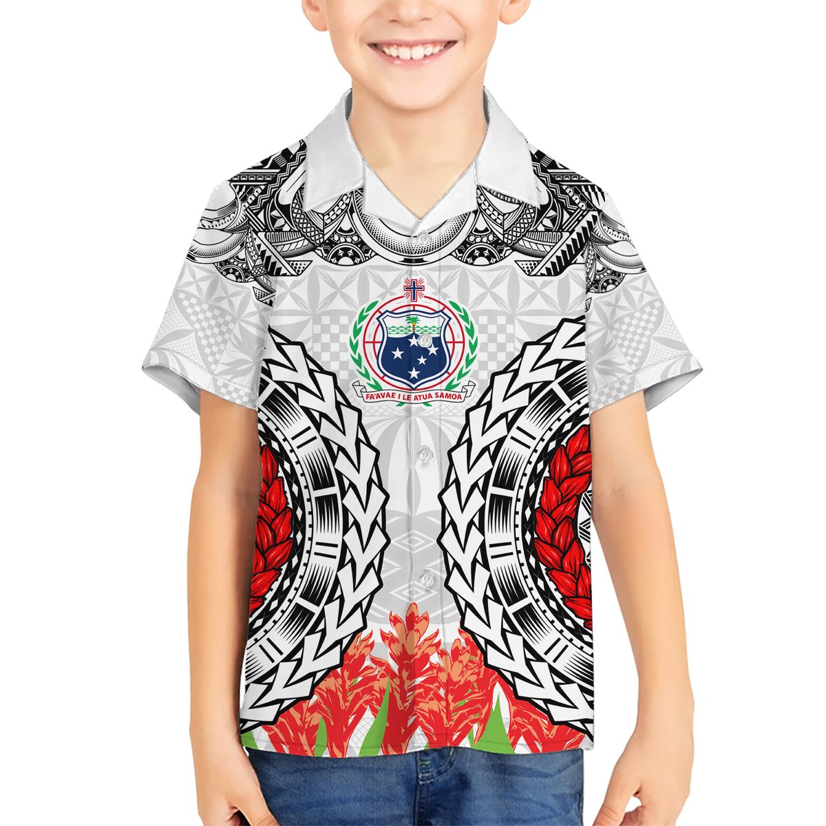 Samoa Siapo Ula Fala Hawaiian Shirt With Ginger Plant White Color LT03 - Polynesian Pride