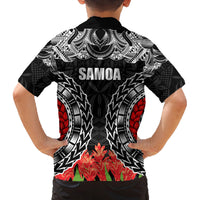 Samoa Siapo Ula Fala Family Matching Off Shoulder Maxi Dress and Hawaiian Shirt With Ginger Plant Black Color LT03 - Polynesian Pride