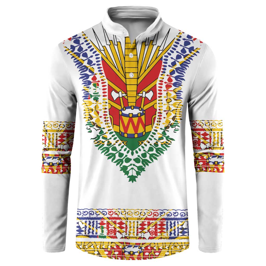 Haiti Flag Traditional Dashiki Button Sweatshirt White Color - Polynesian Pride