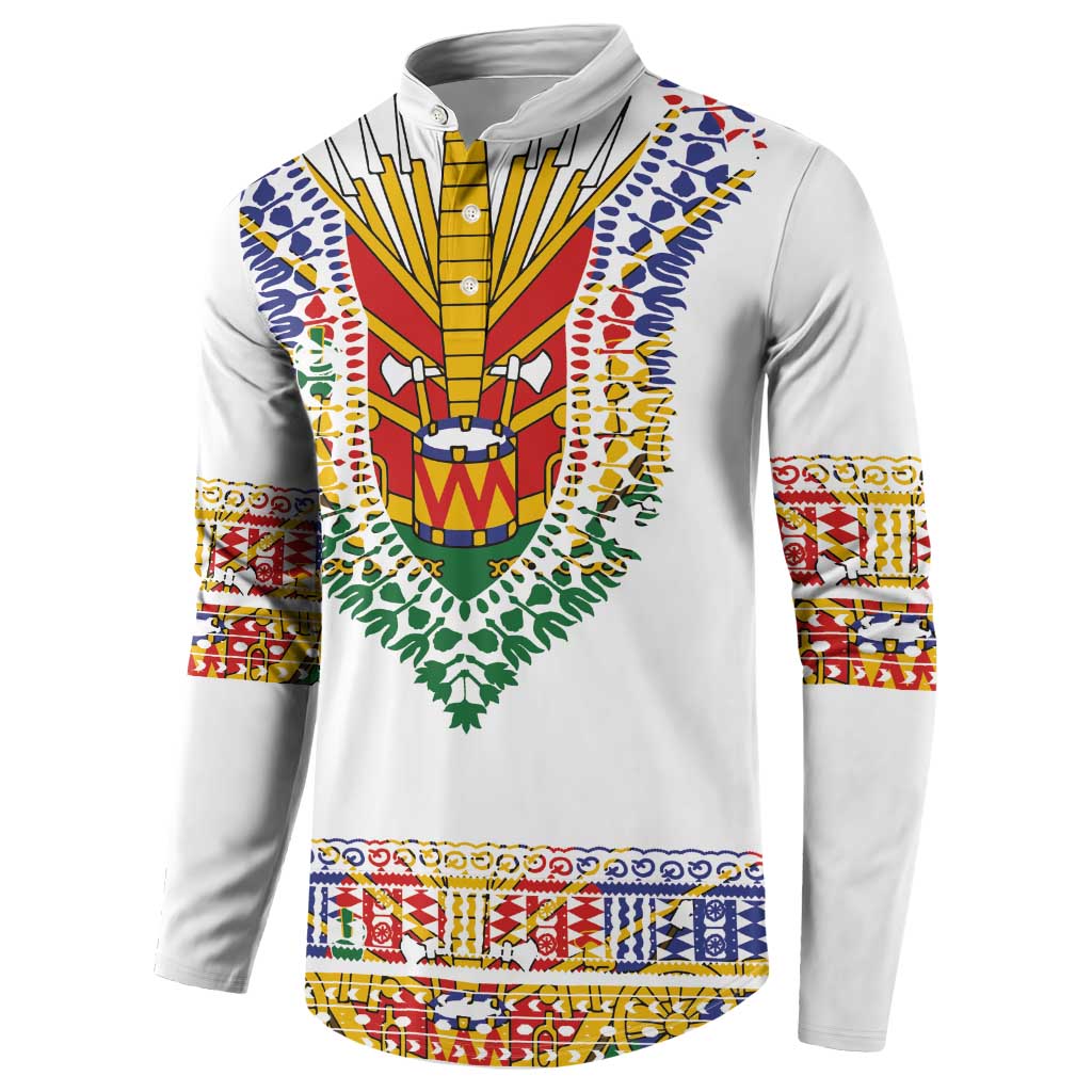 Haiti Flag Traditional Dashiki Button Sweatshirt White Color - Polynesian Pride
