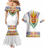 Haiti Flag Traditional Dashiki Couples Matching Mermaid Dress and Hawaiian Shirt White Color LT03 - Polynesian Pride