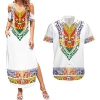 Haiti Flag Traditional Dashiki Couples Matching Summer Maxi Dress and Hawaiian Shirt White Color LT03 White - Polynesian Pride