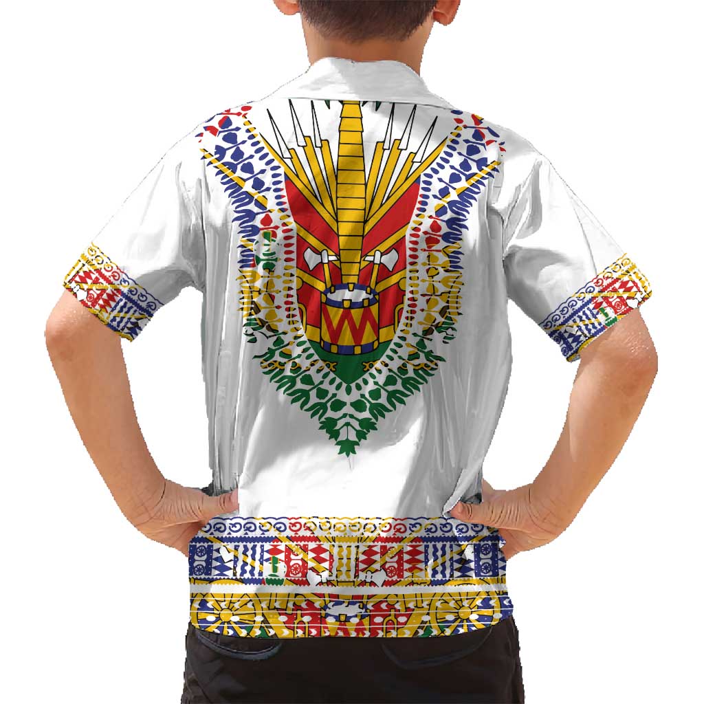 Haiti Flag Traditional Dashiki Family Matching Long Sleeve Bodycon Dress and Hawaiian Shirt White Color LT03 - Polynesian Pride