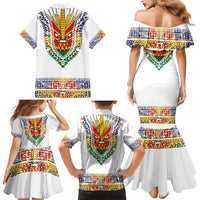 Haiti Flag Traditional Dashiki Family Matching Mermaid Dress and Hawaiian Shirt White Color LT03 - Polynesian Pride