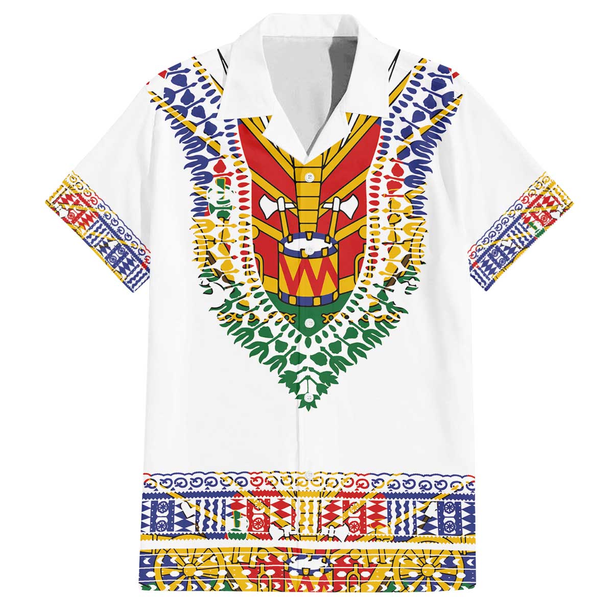 Haiti Flag Traditional Dashiki Family Matching Off The Shoulder Long Sleeve Dress and Hawaiian Shirt White Color LT03 Dad's Shirt - Short Sleeve White - Polynesian Pride