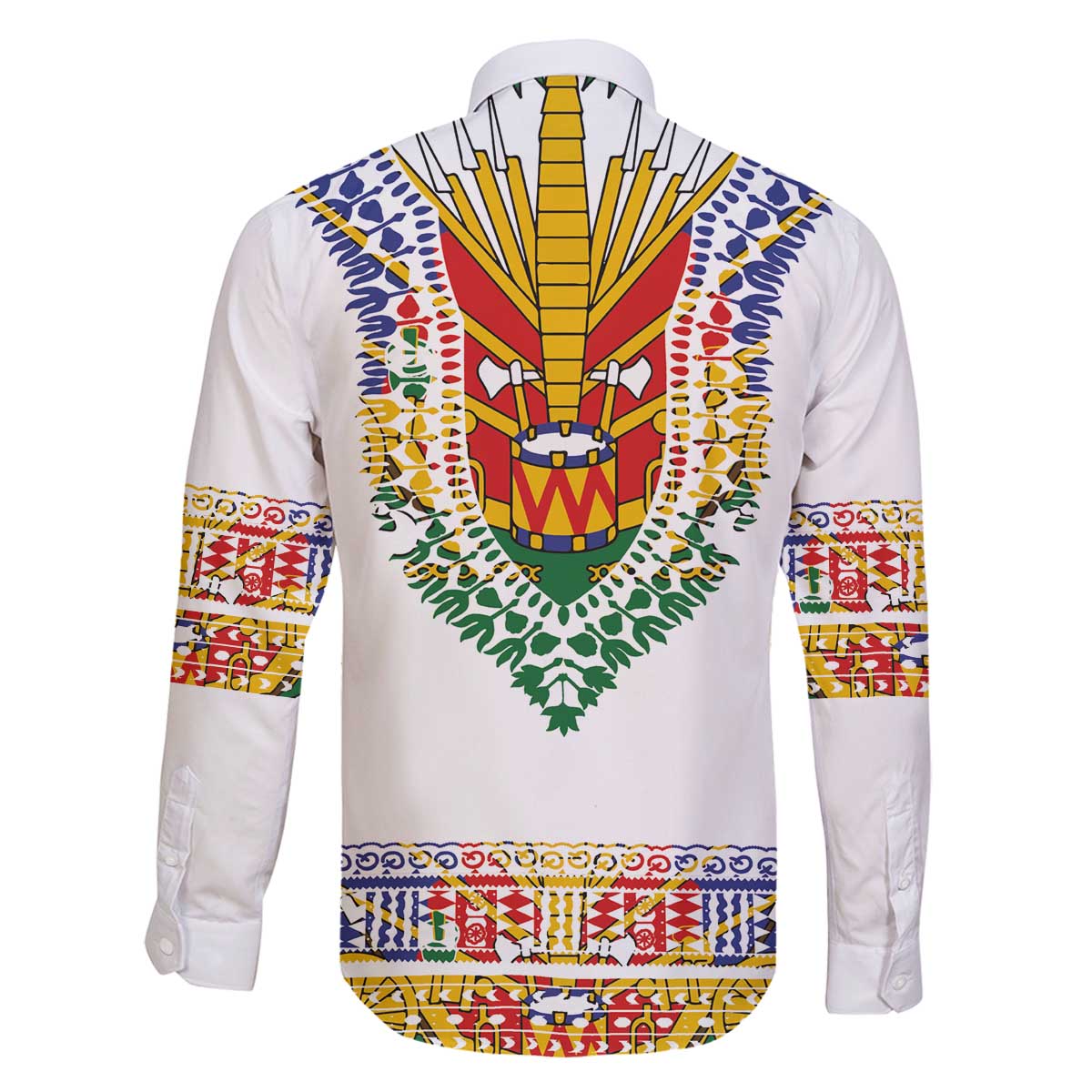 Haiti Flag Traditional Dashiki Family Matching Off The Shoulder Long Sleeve Dress and Hawaiian Shirt White Color LT03 - Polynesian Pride